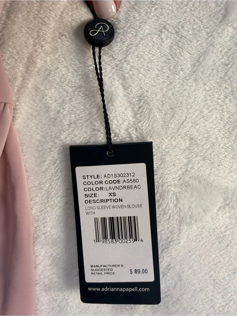 Adrianna Papell Tie Neck Blouse Lavender Beach Long Sleeve NWT XS Career
